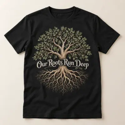Our Roots Run Deep Family Tee — main — AI design mockup