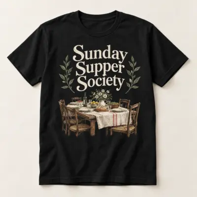Sunday Supper Society Tee — main — AI design mockup