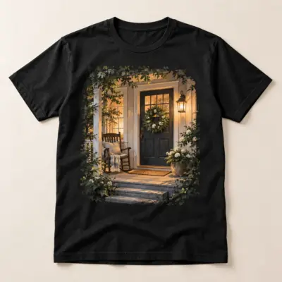 Porch Light Welcome Tee — main — AI design mockup